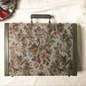 Vintage Floral Tapestry and Leather Briefcase/Suitcase